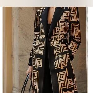 Black and Gold Geometric Pattern Coat